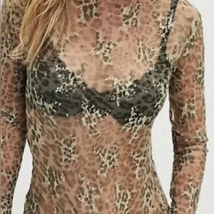 Free People Leopard Print Long Sleeve Top